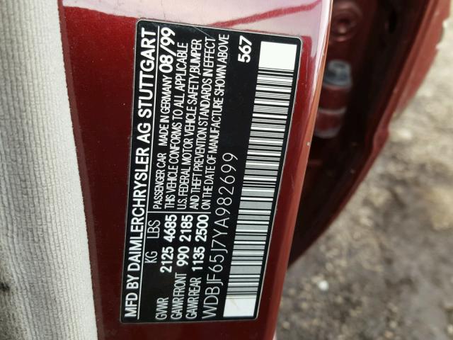 WDBJF65J7YA982699 - 2000 MERCEDES-BENZ E 320 MAROON photo 10