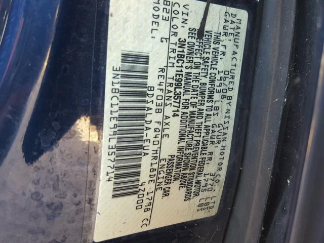 3N1BC11E99L357714 - 2009 NISSAN VERSA S BLUE photo 10