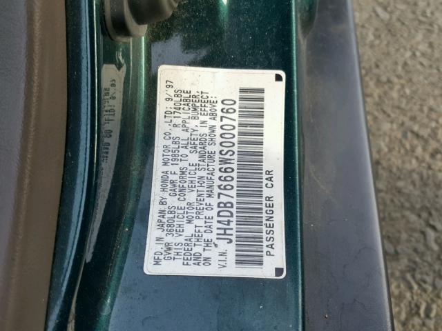 JH4DB7666WS000760 - 1998 ACURA INTEGRA GS GREEN photo 10