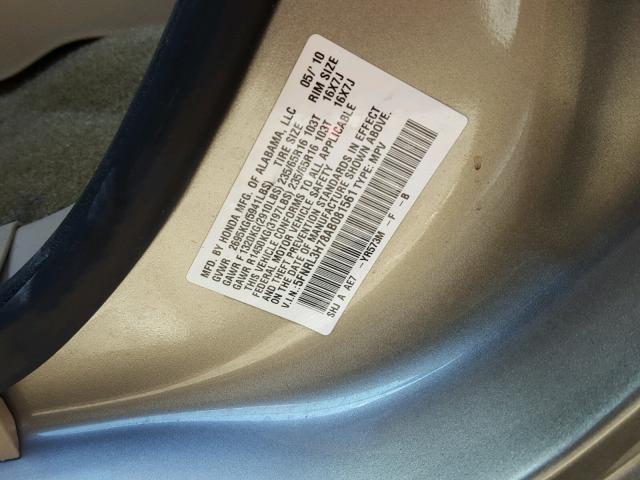 5FNRL3H78AB081561 - 2010 HONDA ODYSSEY EX GOLD photo 10