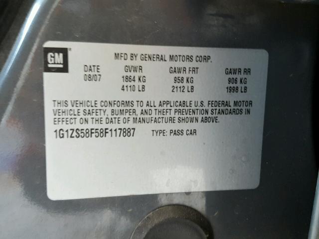 1G1ZS58F58F117887 - 2008 CHEVROLET MALIBU LS ნაცრისფერი ფოტო 10