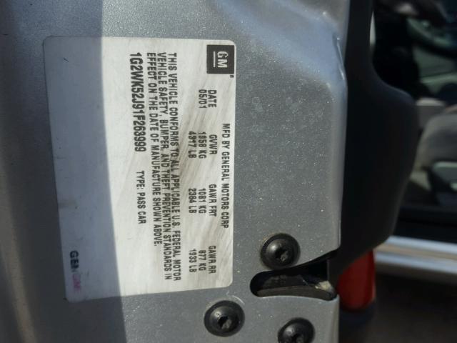 1G2WK52J91F263999 - 2001 PONTIAC GRAND PRIX SILVER photo 10