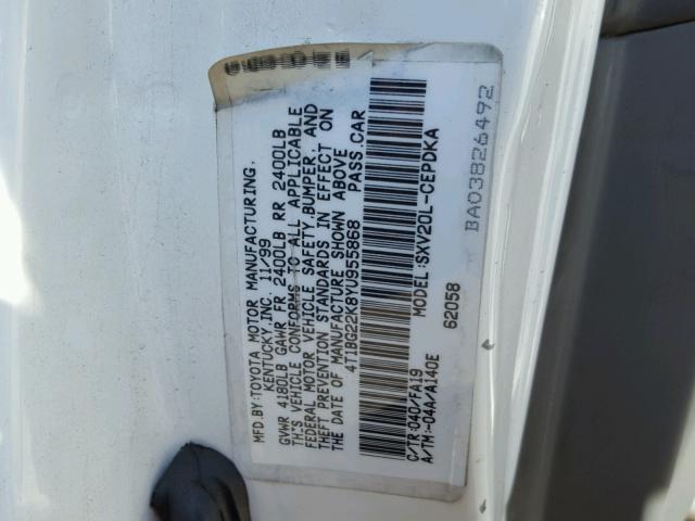 4T1BG22K8YU955868 - 2000 TOYOTA CAMRY CE WHITE photo 10