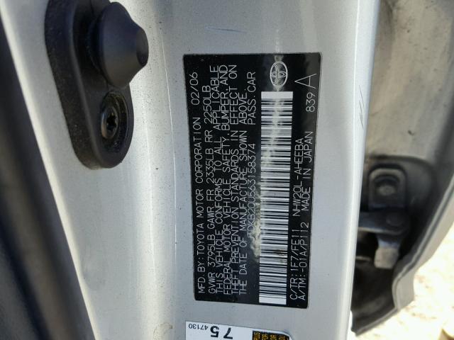 JTDKB20U563158374 - 2006 TOYOTA PRIUS SILVER photo 10