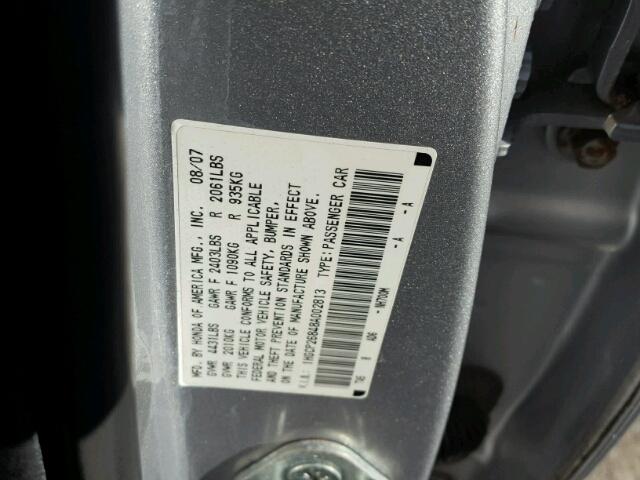 1HGCP26848A002813 - 2008 HONDA ACCORD EXL SILVER photo 10