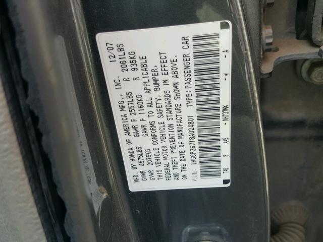 1HGCP36718A024801 - 2008 HONDA ACCORD EX CHARCOAL photo 10