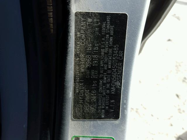 KMHDN56D45U153485 - 2005 HYUNDAI ELANTRA GL SILVER photo 10