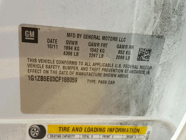 1G1ZB5E03CF188059 - 2012 CHEVROLET MALIBU LS თეთრი ფოტო 10
