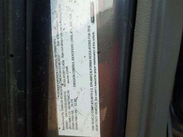 3AKJGLD58GSHV8152 - 2016 FREIGHTLINER CASCADIA 1 GRAY photo 10