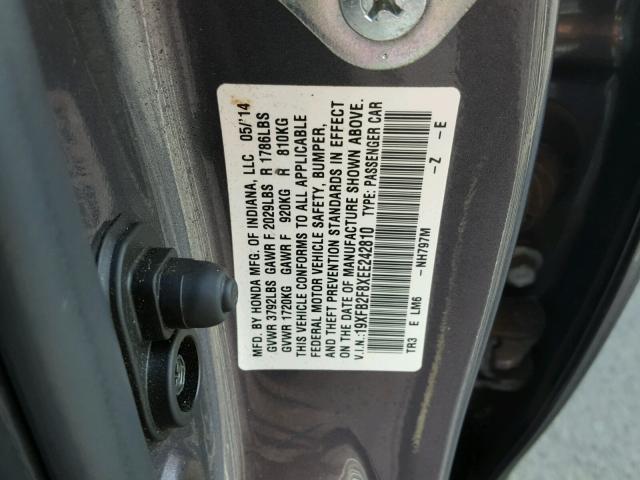 19XFB2F8XEE242810 - 2014 HONDA CIVIC EX Boz foto 10