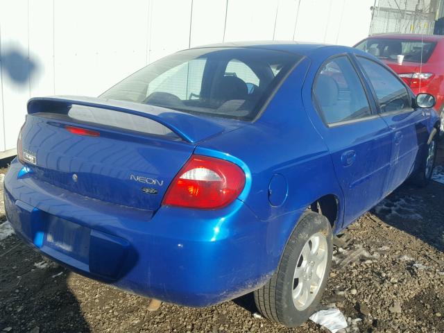 1B3ES56C45D185203 - 2005 DODGE NEON SXT BLUE photo 4