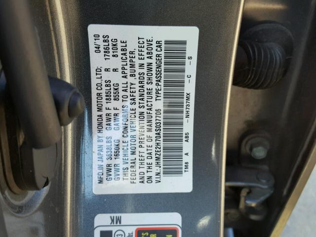 JHMZE2H70AS037706 - 2010 HONDA INSIGHT GRAY photo 10