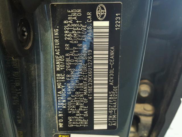 4T1BE32KX6U127619 - 2006 TOYOTA CAMRY LE TEAL photo 10