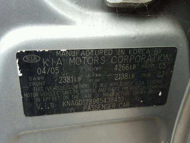 KNAGD128965438410 - 2006 KIA OPTIMA LX SILVER photo 10