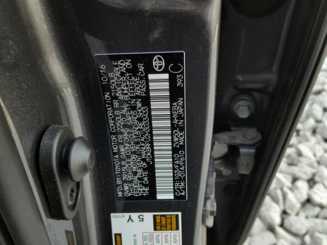 JTDKBRFU2H3033433 - 2017 TOYOTA PRIUS SILVER photo 10