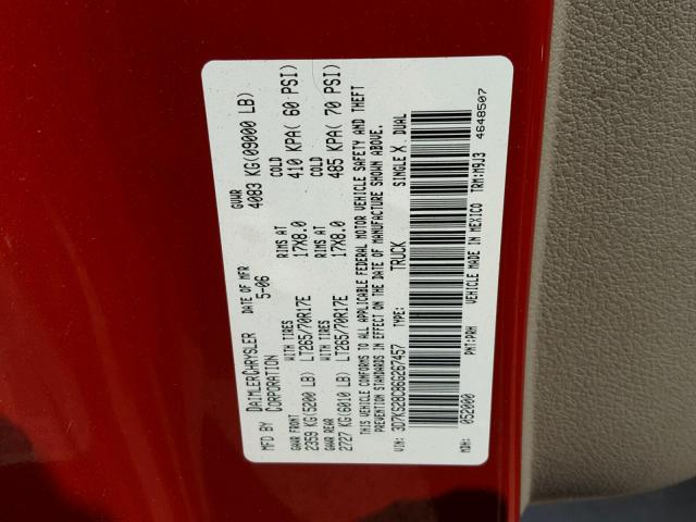 3D7KS28C86G267457 - 2006 DODGE RAM 2500 S RED photo 10