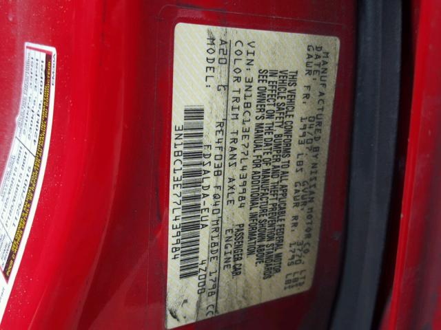 3N1BC13E77L439984 - 2007 NISSAN VERSA S RED photo 10