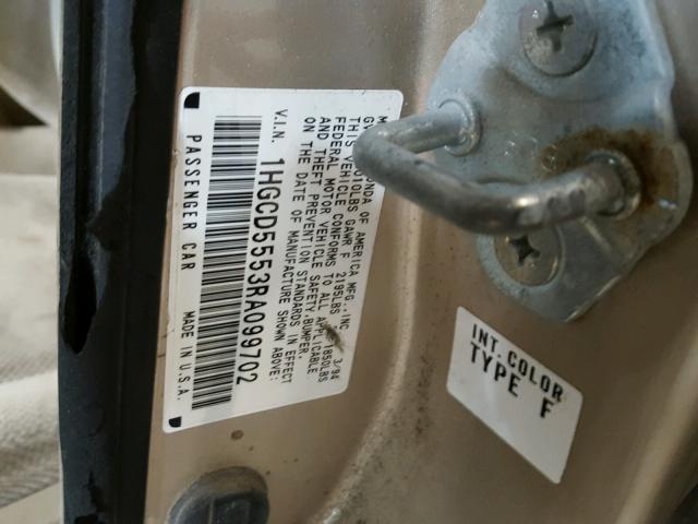 1HGCD5553RA099702 - 1994 HONDA ACCORD EX TAN photo 10