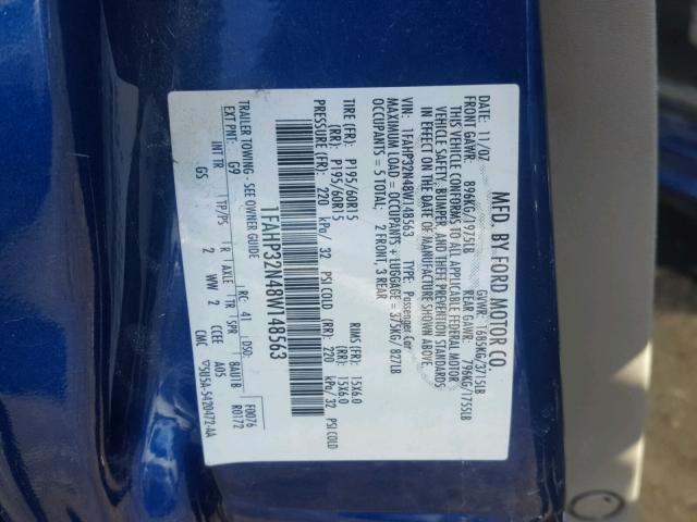 1FAHP32N48W148563 - 2008 FORD FOCUS S/SE RED photo 10