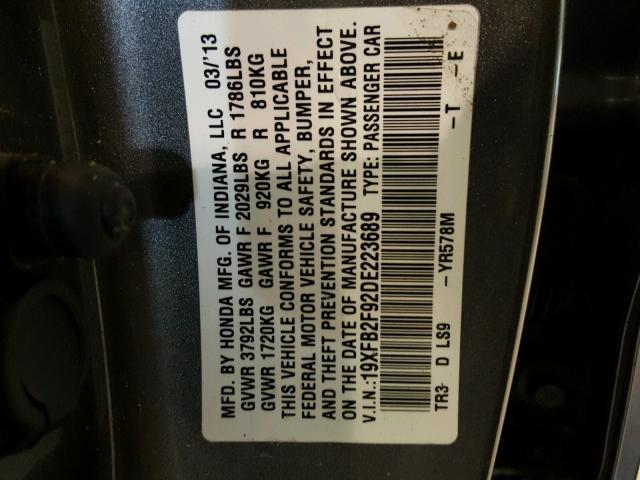 19XFB2F92DE223689 - 2013 HONDA CIVIC EXL 银色 照片 10