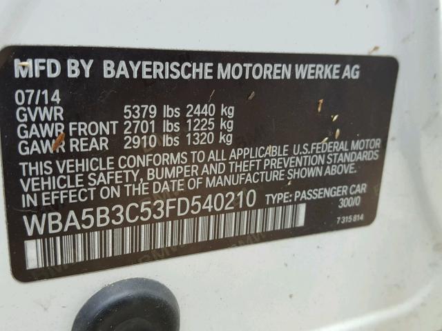 WBA5B3C53FD540210 - 2015 BMW 535 XI Blanc photo 10