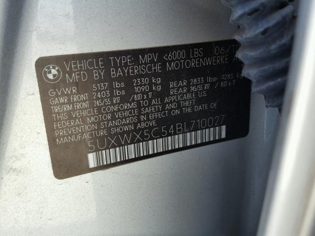 5UXWX5C54BL710027 - 2011 BMW X3 XDRIVE2 Srebrny zdjęcie 10