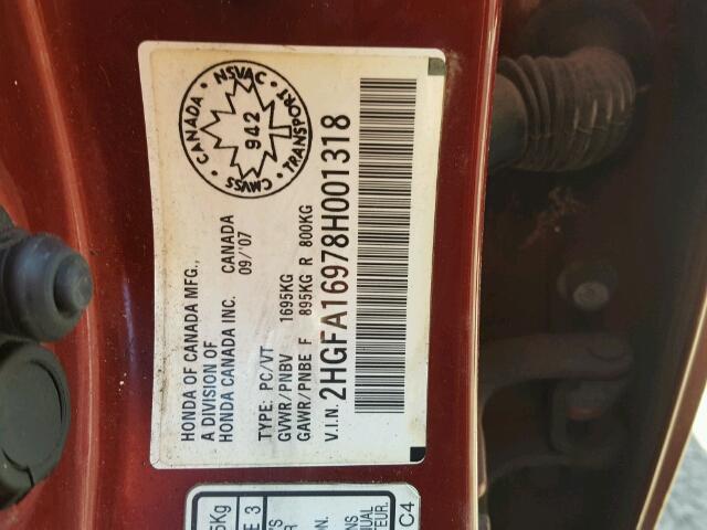 2HGFA16978H001318 - 2008 HONDA CIVIC EXL Qırmızı foto 10