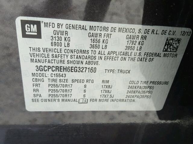 3GCPCREH6EG327160 - 2014 CHEVROLET SILVERADO GRAY photo 10