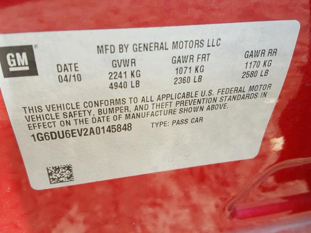 1G6DU6EV2A0145848 - 2010 CADILLAC STS RED photo 10