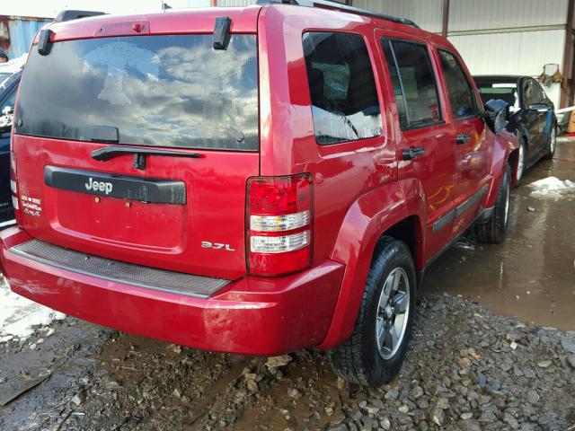 1J8GN28K88W106070 - 2008 JEEP LIBERTY SP RED photo 4