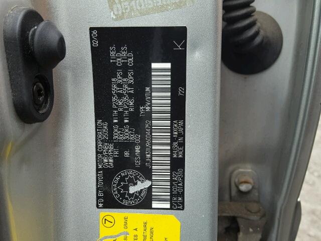 JTJHW31U960044752 - 2006 LEXUS RX 400 GRAY photo 10