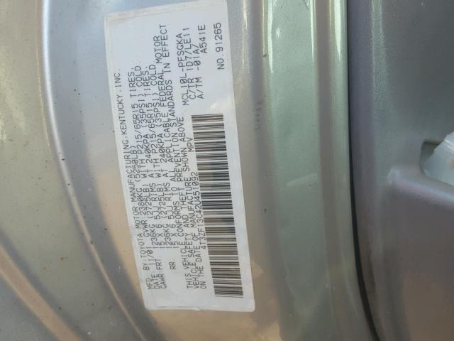 4T3ZF13C42U451092 - 2002 TOYOTA SIENNA LE SILVER photo 10