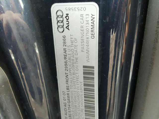 WAUMV44E87N013413 - 2007 AUDI A8 L QUATT BLUE photo 10