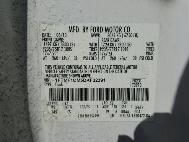 1FTMF1CM5DKF32391 - 2013 FORD F150 WHITE photo 10