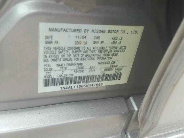 1N4AL11D85N447646 - 2005 NISSAN ALTIMA S TAN photo 10