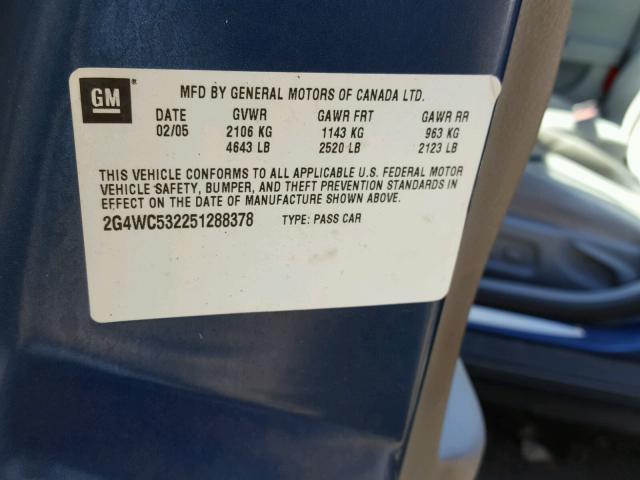 2G4WC532251288378 - 2005 BUICK LACROSSE C BLUE photo 10