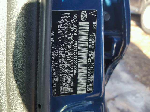 VNKKTUD38FA039568 - 2015 TOYOTA YARIS BLUE photo 10