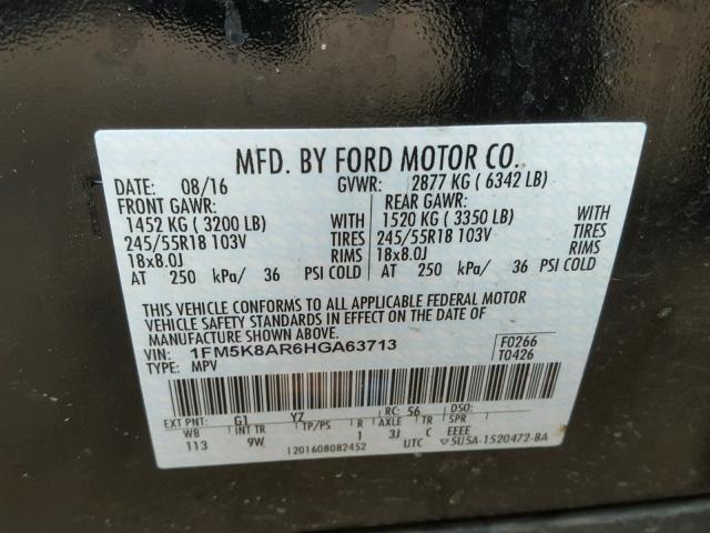 1FM5K8AR6HGA63713 - 2017 FORD EXPLORER P BLACK photo 10