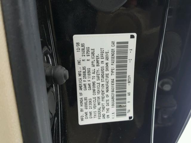 19UUA86219A019364 - 2009 ACURA TL BLACK photo 10