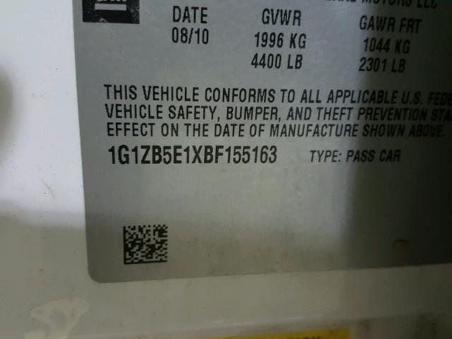 1G1ZB5E1XBF155163 - 2011 CHEVROLET MALIBU LS თეთრი ფოტო 10