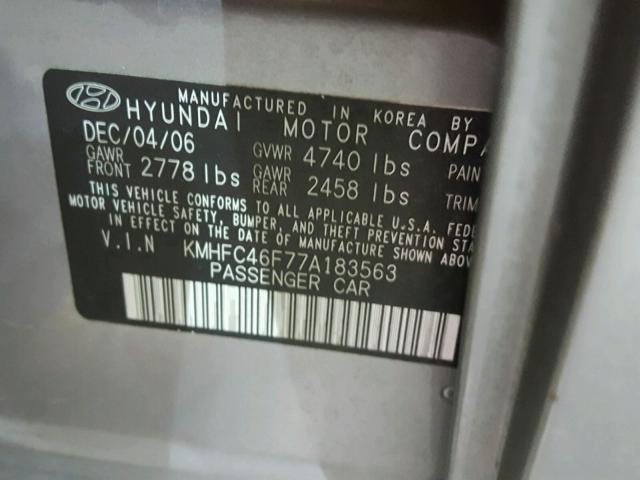 KMHFC46F77A183563 - 2007 HYUNDAI AZERA SE GRAY photo 10