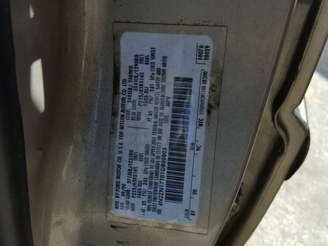 4N2ZN17T01D800805 - 2001 NISSAN QUEST GLE GOLD photo 10