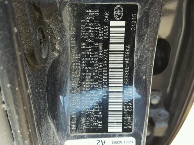4T1BK3DB6BU393770 - 2011 TOYOTA AVALON BAS GRAY photo 10