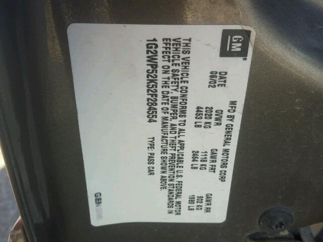 1G2WP52K52F284554 - 2002 PONTIAC GRAND PRIX Boz foto 10