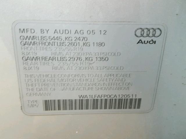 WA1LFAFP0CA120511 - 2012 AUDI Q5 PREMIUM SILVER photo 10