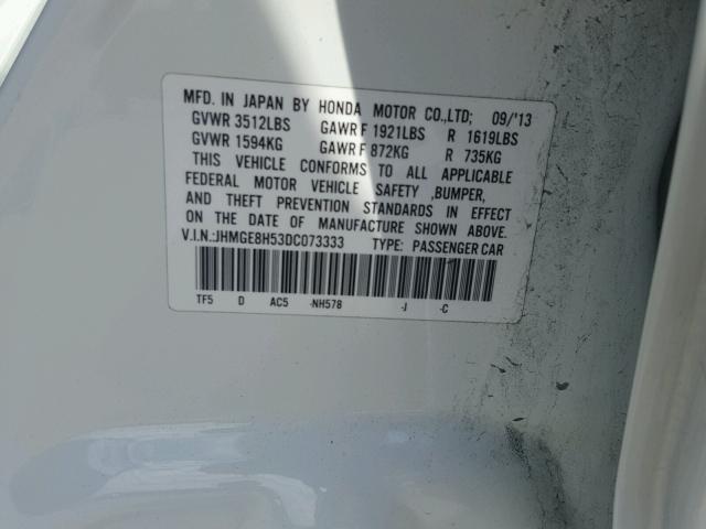 JHMGE8H53DC073333 - 2013 HONDA FIT SPORT WHITE photo 10