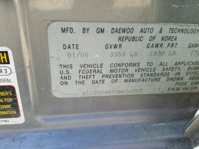 KL1TD56676B630967 - 2006 CHEVROLET AVEO BASE Boz foto 10