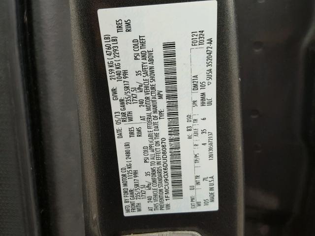 1FMCU9GX6DUD80870 - 2013 FORD ESCAPE SE GRAY photo 10