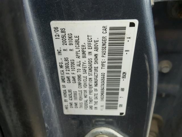 1HGCM66847A046440 - 2007 HONDA ACCORD EX BLUE photo 10