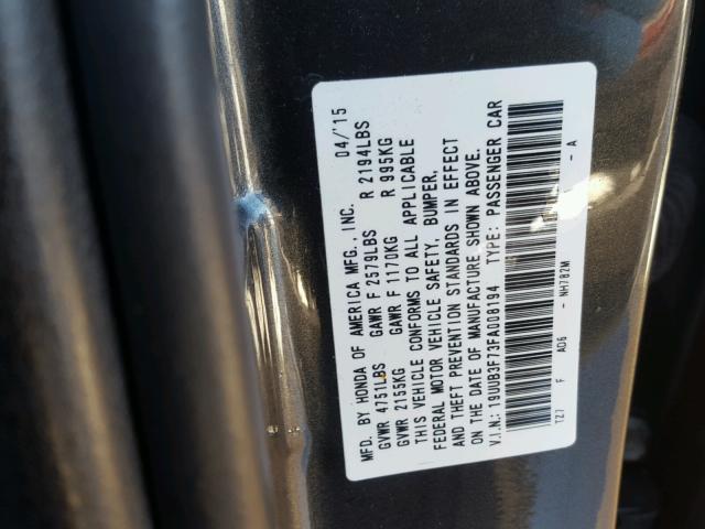 19UUB3F73FA008194 - 2015 ACURA TLX ADVANC Gris foto 10